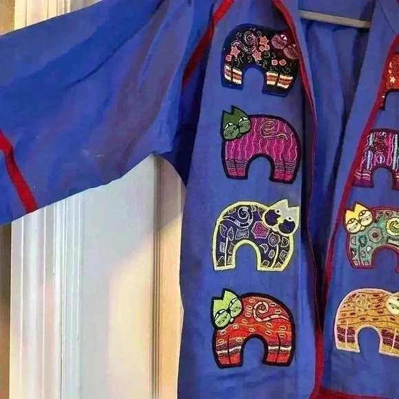 Vintage Patchington Cat Long Sleeve Silk Trim Sweater Jacket Size XS - Picture 10 of 10